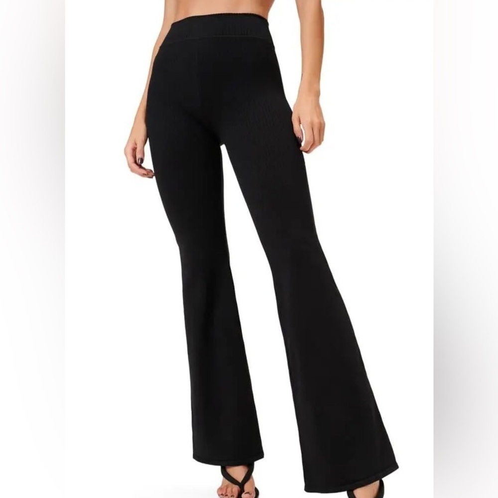 Good American Ribbed Seamless Flare Pants Sz XL Black Stretchy